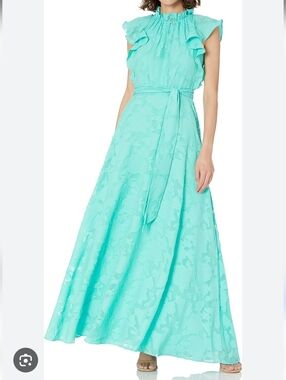 Tahari ASL Women's Flutter Sleeve Ruffle Neck Lace Gown, Sz 6